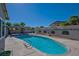 Refreshing backyard pool surrounded by a concrete deck and decorative block wall offering a private oasis at 6848 Groveview Ln, Las Vegas, NV 89103