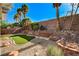 Well-maintained backyard featuring artificial turf, desert landscaping, and privacy fence at 9021 Rendon St, Las Vegas, NV 89143