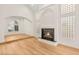 Modern living room with fireplace and unique architectural details at 1905 Iron Ridge Dr, Las Vegas, NV 89117