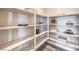 Walk-in pantry with adjustable shelving for storage and organization of kitchen essentials and supplies at 1324 Eva Creek Dr # 29, North Las Vegas, NV 89084