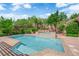 Backyard pool area featuring lush landscaping, spa, and brick perimeter at 2825 Brianwood Ct, Las Vegas, NV 89134