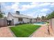 The backyard has a pristine pool, artificial turf, and rock ground cover, creating a low-maintenance outdoor retreat at 3086 Cardinal Dr, Las Vegas, NV 89121