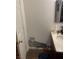 Small bathroom features a jaguar theme, a white vanity, mirror, and vinyl flooring at 3128 Spring City Ave, North Las Vegas, NV 89081