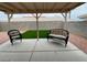 Patio with a comfortable outdoor seating area overlooking artificial grass lawn at 5824 Red Gull St, Las Vegas, NV 89149