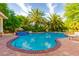 Backyard pool with a brick deck and views of palm trees and blue sky at 8120 W Red Coach Ave, Las Vegas, NV 89129