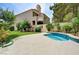 Charming backyard featuring a unique plunge pool, well-maintained lawn, and lush landscaping for outdoor enjoyment at 8224 Horseshoe Bend Ln, Las Vegas, NV 89113