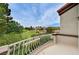Enjoy a view of the green golf course from this property's balcony at 8224 Horseshoe Bend Ln, Las Vegas, NV 89113