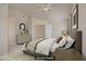 Inviting staged bedroom with neutral tones, comfortable bedding and attractive decor at 9451 Natoma Station Pl, Las Vegas, NV 89123