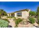 Landscaped backyard featuring desert plants and a covered patio with hot tub at 1637 Wellington Springs Ave, Henderson, NV 89052