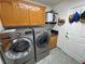 This laundry room includes a washer, dryer, and upper and lower cabinets at 4910 Marywood Ct, Pahrump, NV 89061