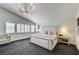 Bright primary bedroom with vaulted ceiling, plantation shutters, and stylish decor at 8928 Stafford Springs Dr, Las Vegas, NV 89134