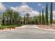 Elegant entrance to the community with landscaped median and mature trees at 10240 Notte Ave, Las Vegas, NV 89135