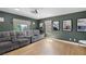 Cozy home theater with plush seating, a projector, and movie posters for a cinematic experience at 10645 Redwood Grove Ave, Las Vegas, NV 89144