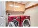 This laundry room showcases a modern, matching red washer and dryer, providing a practical and stylish space at 1325 Baychester Dr, Henderson, NV 89002