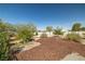 Landscaped backyard with small trees and mulch at 170 Dove St, Pahrump, NV 89060