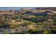 A wide view showcases lakeside homes nestled amidst a verdant landscape of trees and desert mountains at 214 Piazzetta Pl, Henderson, NV 89011