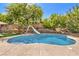 An outdoor pool with a slide and lush landscaping in the backyard at 4737 Barcelona Ridge Ct, Las Vegas, NV 89129