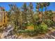 Landscaped courtyard featuring lush trees and manicured garden beds near the residential building at 230 E Flamingo Rd # 203, Las Vegas, NV 89169