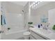 Bright bathroom featuring a shower-tub combo, white vanity, and neutral walls at 2839 Goldcreek St, Henderson, NV 89052