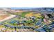Aerial view of the community featuring a pool, tennis courts, and nearby golf course at 32 Tatahatso Point St, Henderson, NV 89011