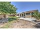 Expansive backyard with manicured lawn, mature trees, privacy wall, and an extended concrete patio at 6821 Sleepy Pine St, Las Vegas, NV 89130