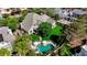 Aerial view of a well-maintained property with a pool, patio and manicured landscaping at 1266 Imperia Dr, Henderson, NV 89052