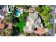 Overhead view of the house displaying a large swimming pool, lush lawn, and large patio at 1266 Imperia Dr, Henderson, NV 89052