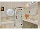 Chic bathroom with a freestanding tub, walk-in shower, and elegant gray vanity at 1970 Del Font Ct, Las Vegas, NV 89117