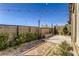 Landscaped backyard featuring a wooden deck, bench seating, lush greenery, and overhead string lights at 9351 Aria Ridge Ave, Las Vegas, NV 89143