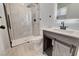 Bathroom featuring new shower with glass enclosure, vanity, and modern fixtures at 2315 Lincoln Rd, Las Vegas, NV 89115