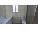 Bathroom featuring shower, updated vanity, and toilet with clean, modern finishes and fixtures at 4041 Saguaro Ln, Las Vegas, NV 89110