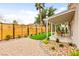 This backyard has a covered patio, synthetic lawn, and low-maintenance desert landscaping for an outdoor retreat at 4856 Fiesta Lakes St, Las Vegas, NV 89130