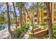 Landscaped view of pool surrounded by lush greenery and palm trees at 220 E Flamingo Rd # 317, Las Vegas, NV 89169