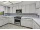 Bright and spacious kitchen featuring white cabinetry, stainless steel appliances, and ample counter space at 2558 La Fortuna Ave, Las Vegas, NV 89121