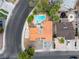Birds-eye view showcasing home with pool, landscaped yard and mature trees in established neighborhood at 3135 La Mesa Dr, Henderson, NV 89014