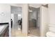 Bathroom featuring glass shower and contemporary vanity at 1319 Red Baron Ln, Boulder City, NV 89005