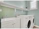 Cozy laundry room with a mint accent wall, white appliances, and an abundance of sunlight at 4937 Graziano Ave, Las Vegas, NV 89141