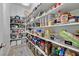Pantry room features extensive shelving, organized storage containers and woven baskets at 5801 Exbury Gardens Ct, Las Vegas, NV 89118