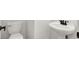 Bathroom featuring a sleek white pedestal sink and toilet at 7814 Granite City Ct, Las Vegas, NV 89166