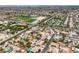 Expansive aerial view of the neighborhood featuring lush landscaping, pools, and nearby parks and recreation areas at 8032 Audubon Canyon St, Las Vegas, NV 89131
