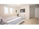 Bedroom featuring recessed lighting, carpeted floors, and a large window with shutters, and large mounted tv at 2913 Monate Ct, Henderson, NV 89044