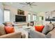 Open-concept living room featuring comfortable seating, modern decor, and plenty of natural light at 3194 Lumassina Way, Henderson, NV 89044
