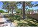 Well-maintained common area with lush green grass, mature trees, and a paved walkway at 901 Nevada Sky St, Las Vegas, NV 89128