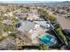 An aerial view of a backyard with a covered patio, a pool, desert landscaping and a detached shop at 9435 Westwind Rd, Las Vegas, NV 89139