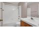Bathroom featuring a combination shower and tub and a single sink vanity at 118 Westin Ln, Henderson, NV 89002
