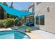 Inviting backyard oasis with a sparkling pool, covered patio, and ample seating for relaxing and entertaining at 3320 Indian Moon Dr, Las Vegas, NV 89129