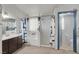 Bright bathroom with shower, tub, and modern vanity at 3389 Commendation Dr, Las Vegas, NV 89117