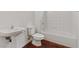 Simple bathroom with a shower/tub combination, toilet and pedestal sink at 5603 Deer Creek Falls Ct, Las Vegas, NV 89118