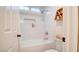 Clean and compact bathroom with tiled walls and a built-in shower niche at 1513 Ravanusa Dr, Henderson, NV 89052