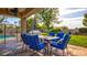 Charming outdoor patio with dining table and chairs, perfect for entertaining overlooking the backyard at 1513 Ravanusa Dr, Henderson, NV 89052